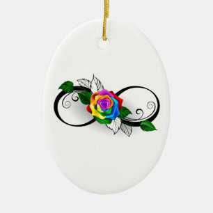 Unendlichkeitssymbol mit Rainbow-Rose Keramik Ornament