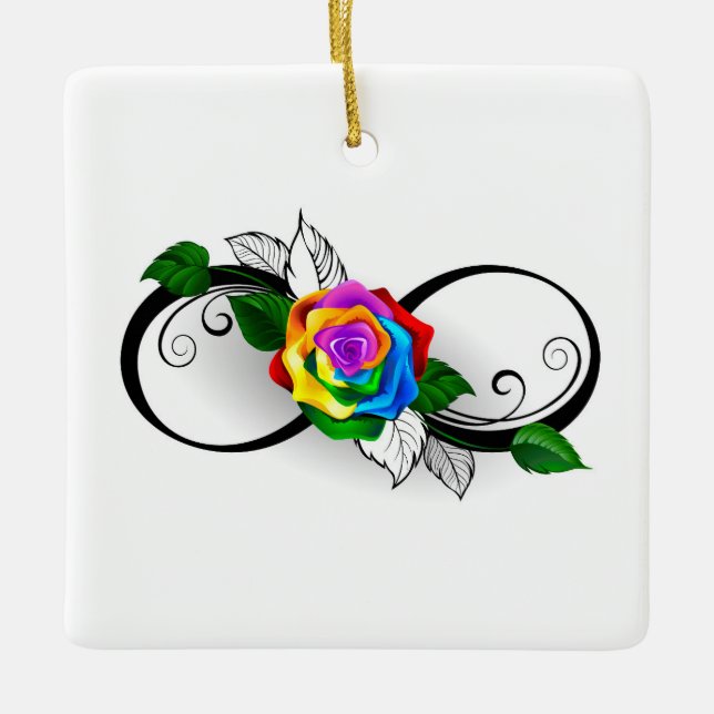 Unendlichkeitssymbol mit Rainbow-Rose Keramikornament (Vorderseite)