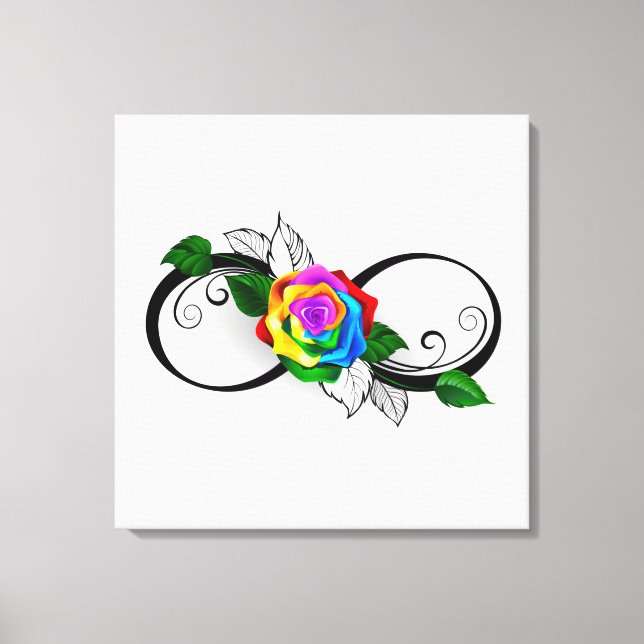Unendlichkeitssymbol mit Rainbow-Rose Leinwanddruck (Vorderseite)