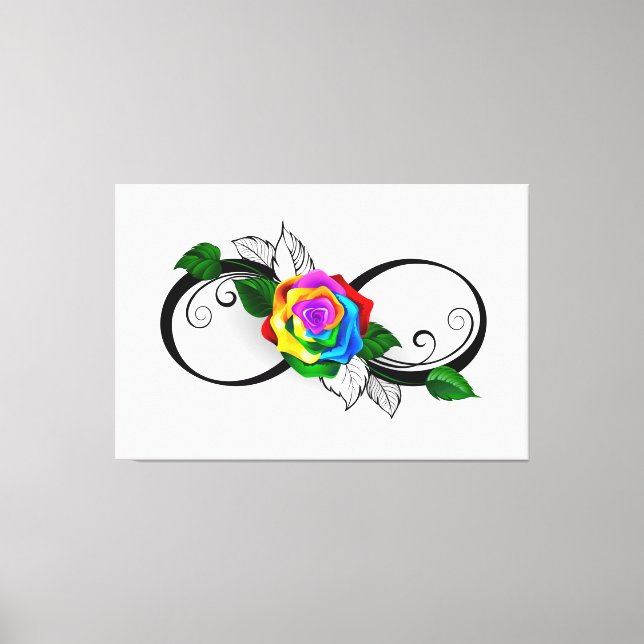Unendlichkeitssymbol mit Rainbow-Rose Leinwanddruck (Vorderseite)