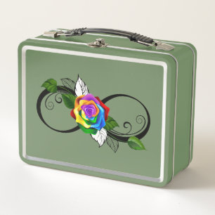Unendlichkeitssymbol mit Rainbow-Rose Metall Brotdose
