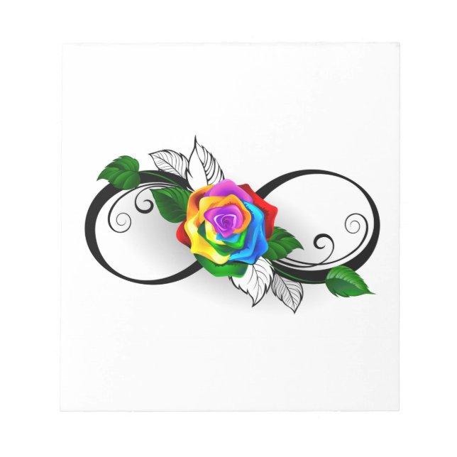 Unendlichkeitssymbol mit Rainbow-Rose Notizblock (Vorderseite)