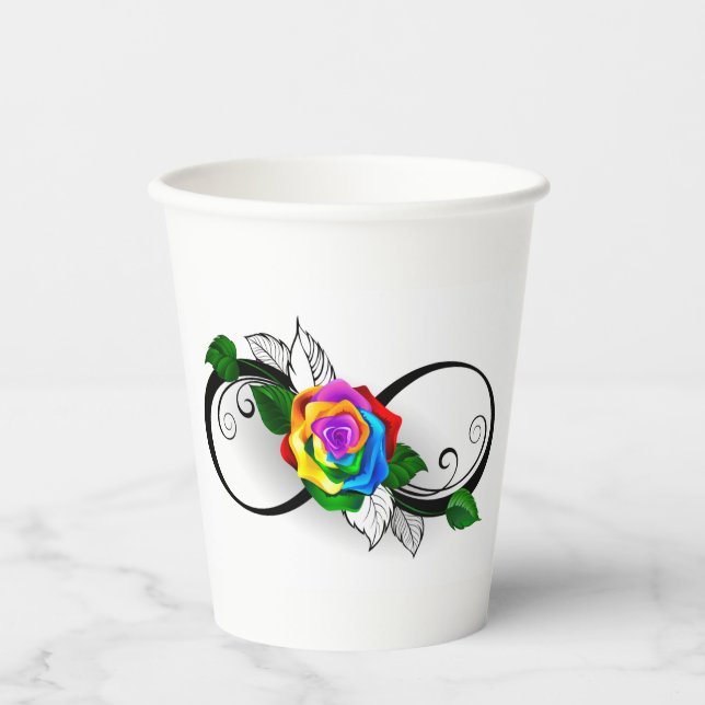 Unendlichkeitssymbol mit Rainbow-Rose Pappbecher (Vorderseite)