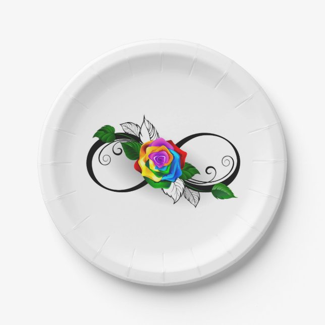 Unendlichkeitssymbol mit Rainbow-Rose Pappteller (Vorderseite)