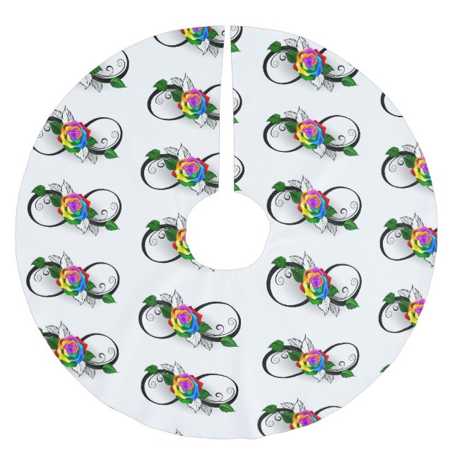 Unendlichkeitssymbol mit Rainbow-Rose Polyester Weihnachtsbaumdecke (Vorderseite)