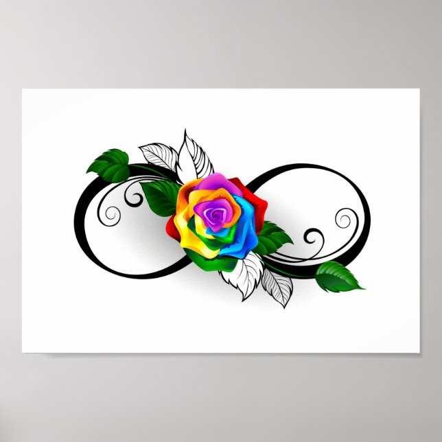 Unendlichkeitssymbol mit Rainbow-Rose Poster (Vorne)