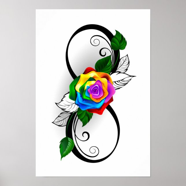 Unendlichkeitssymbol mit Rainbow-Rose Poster (Vorne)