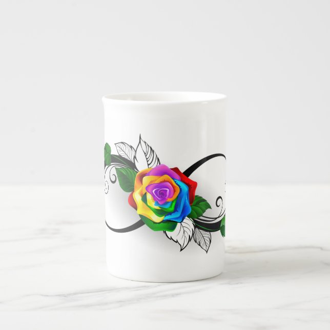 Unendlichkeitssymbol mit Rainbow-Rose Prozellantasse (Vorderseite)
