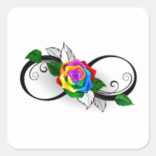 Unendlichkeitssymbol mit Rainbow-Rose Quadratischer Aufkleber
