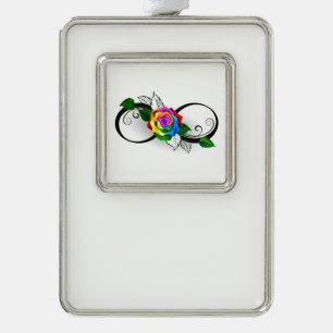 Unendlichkeitssymbol mit Rainbow-Rose Rahmen-Ornament Silber