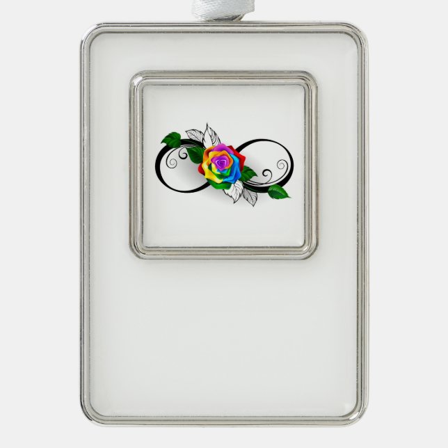 Unendlichkeitssymbol mit Rainbow-Rose Rahmen-Ornament Silber (Vorderseite)
