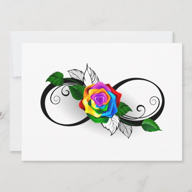 Unendlichkeitssymbol mit Rainbow-Rose Save The Date (Vorderseite)