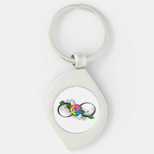 Unendlichkeitssymbol mit Rainbow-Rose Schlüsselanhänger