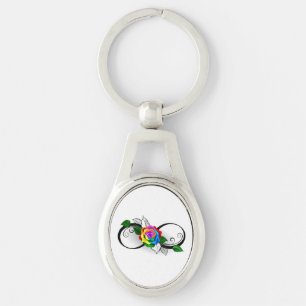 Unendlichkeitssymbol mit Rainbow-Rose Schlüsselanhänger