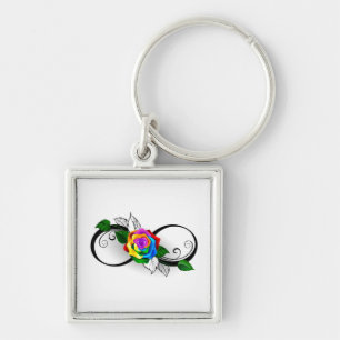 Unendlichkeitssymbol mit Rainbow-Rose Schlüsselanhänger