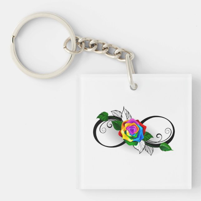 Unendlichkeitssymbol mit Rainbow-Rose Schlüsselanhänger (Vorderseite)