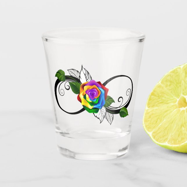 Unendlichkeitssymbol mit Rainbow-Rose Schnapsglas (Vorderseite)