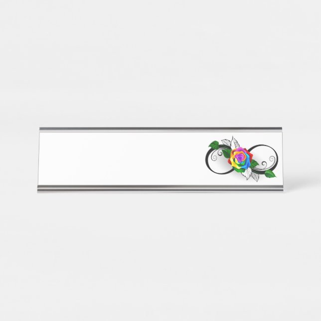 Unendlichkeitssymbol mit Rainbow-Rose Schreibtischnamensplakette (Vorderseite )