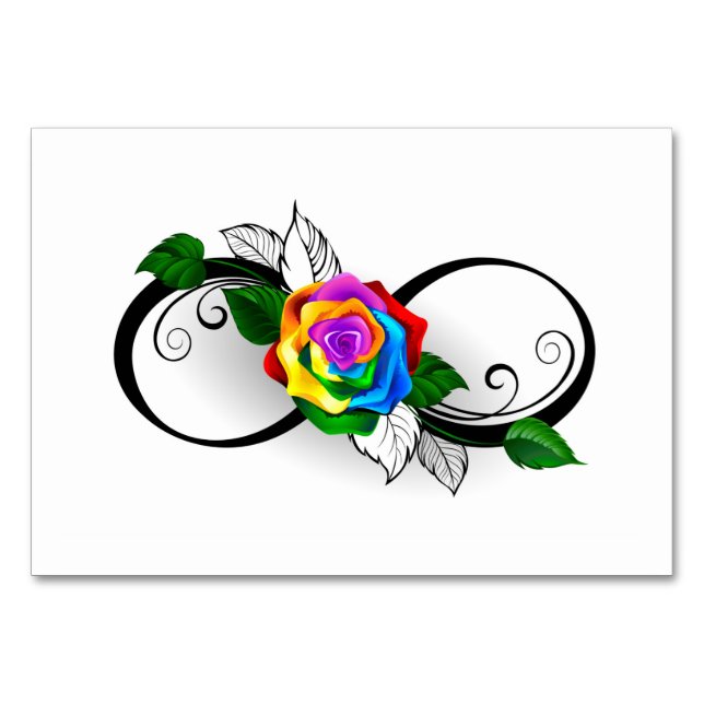 Unendlichkeitssymbol mit Rainbow-Rose Tischnummer (Vorderseite)