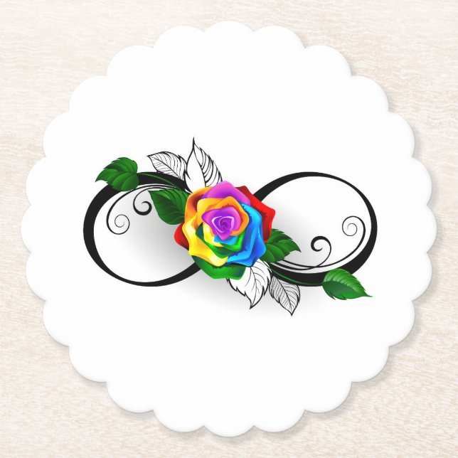 Unendlichkeitssymbol mit Rainbow-Rose Untersetzer (Vorderseite)