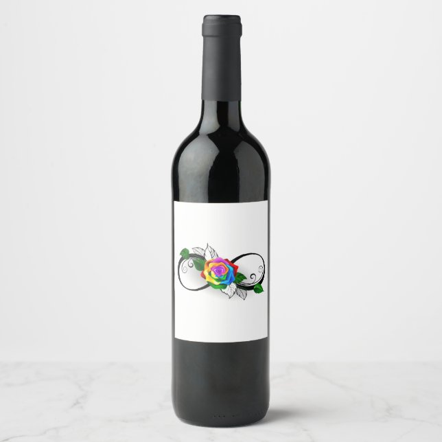 Unendlichkeitssymbol mit Rainbow-Rose Weinetikett (Vorderseite)