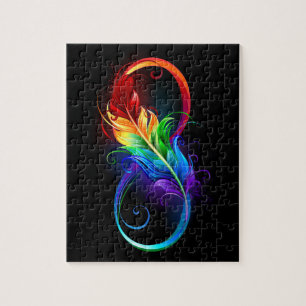 Unendlichkeitssymbol mit Regenbogen-Feder