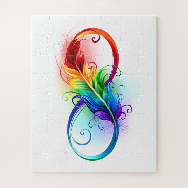 Unendlichkeitssymbol mit Regenbogen-Feder (Vertikal)
