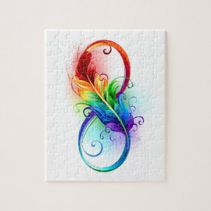 Unendlichkeitssymbol mit Regenbogen-Feder