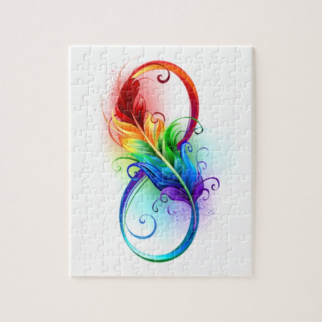 Unendlichkeitssymbol mit Regenbogen-Feder (Vertikal)