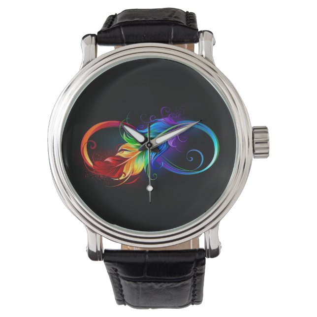 Unendlichkeitssymbol mit Regenbogen-Feder Armbanduhr (Vorderseite)