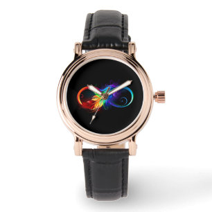 Unendlichkeitssymbol mit Regenbogen-Feder Armbanduhr