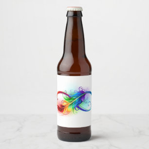 Unendlichkeitssymbol mit Regenbogen-Feder Bierflaschenetikett