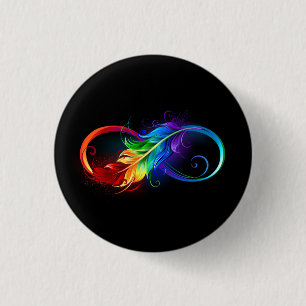 Unendlichkeitssymbol mit Regenbogen-Feder Button