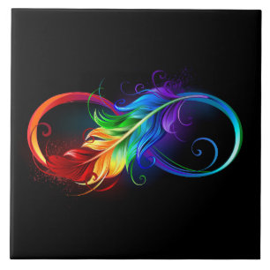Unendlichkeitssymbol mit Regenbogen-Feder Fliese