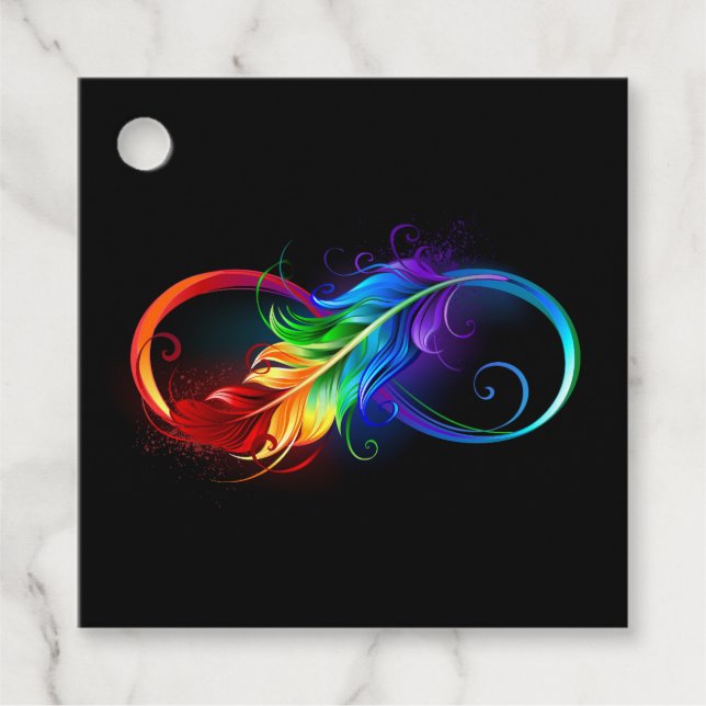 Unendlichkeitssymbol mit Regenbogen-Feder Geschenkanhänger (Vorderseite)