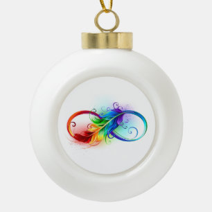Unendlichkeitssymbol mit Regenbogen-Feder Keramik Kugel-Ornament