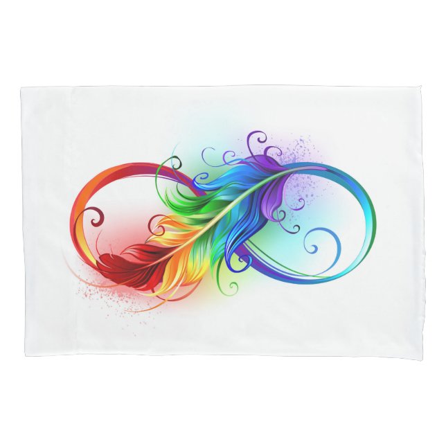 Unendlichkeitssymbol mit Regenbogen-Feder Kissenbezug (Vorderseite-Links)