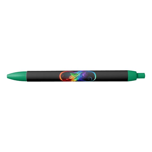 Unendlichkeitssymbol mit Regenbogen-Feder Kugelschreiber (Vorderseite)