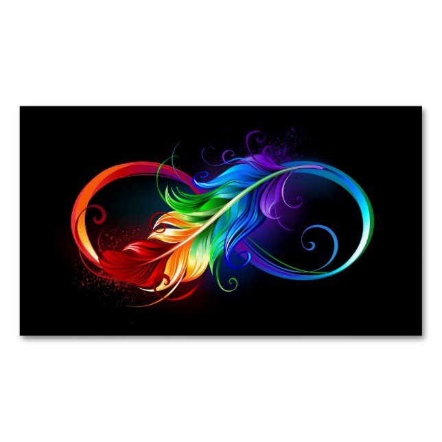Unendlichkeitssymbol mit Regenbogen-Feder Magnetische Visitenkarte (Vorderseite)