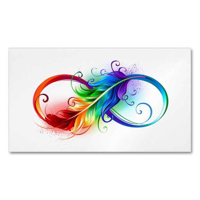 Unendlichkeitssymbol mit Regenbogen-Feder Magnetische Visitenkarte (Vorderseite)