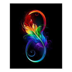 Unendlichkeitssymbol mit Regenbogen-Feder Poster