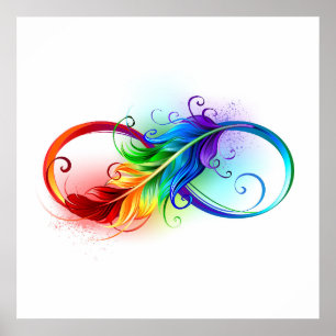 Unendlichkeitssymbol mit Regenbogen-Feder Poster