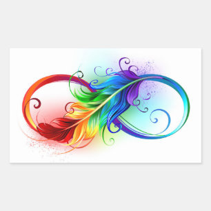 Unendlichkeitssymbol mit Regenbogen-Feder Rechteckiger Aufkleber