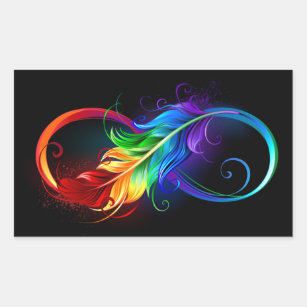 Unendlichkeitssymbol mit Regenbogen-Feder Rechteckiger Aufkleber