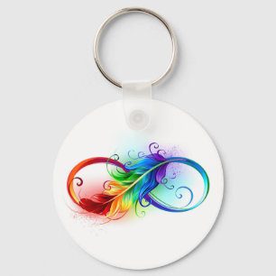 Unendlichkeitssymbol mit Regenbogen-Feder Schlüsselanhänger