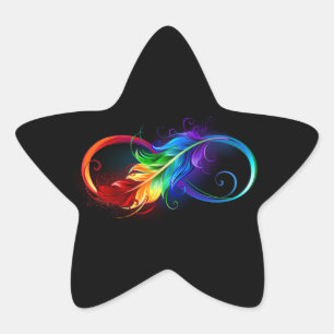 Unendlichkeitssymbol mit Regenbogen-Feder Stern-Aufkleber
