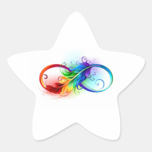 Unendlichkeitssymbol mit Regenbogen-Feder Stern-Aufkleber