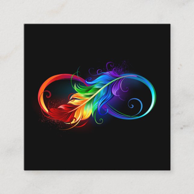 Unendlichkeitssymbol mit Regenbogen-Feder Terminkarte (Vorderseite)