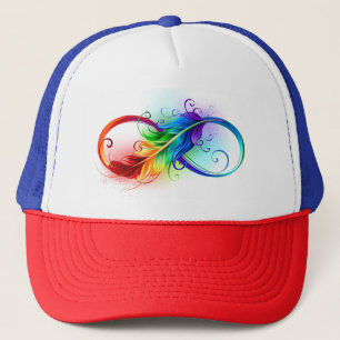 Unendlichkeitssymbol mit Regenbogen-Feder Truckerkappe