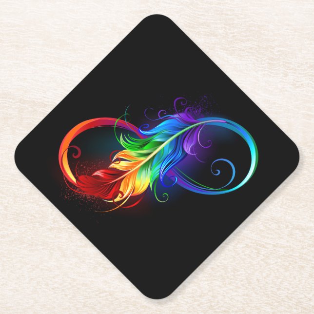 Unendlichkeitssymbol mit Regenbogen-Feder Untersetzer (Vorderseite)